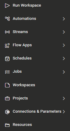 FME Flow Web Interface menu